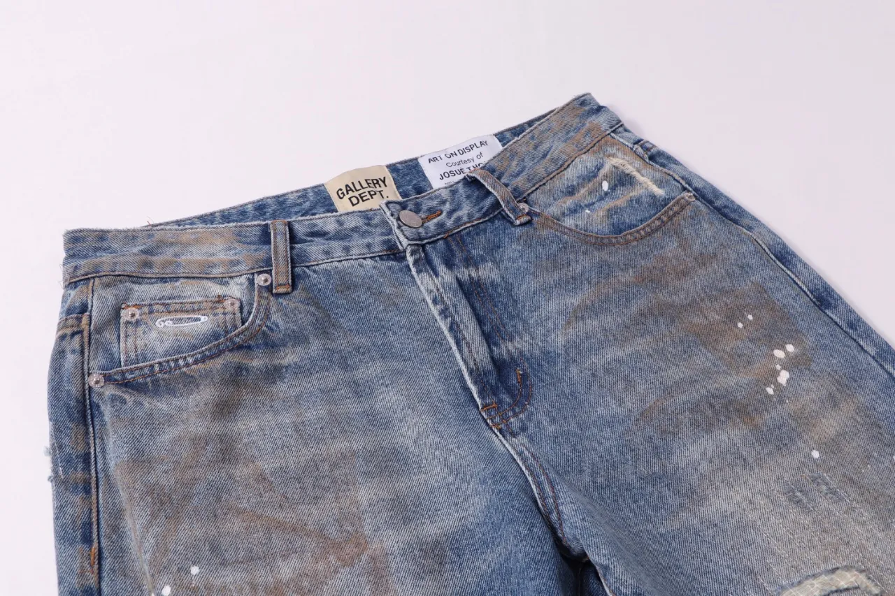 671#Gallery Dept New style embroidered patches, old splashed ink and paint, heavy-duty bootcut jeans, dirty trousers, high street fashionable trousers, casual and versatile trousers, washed blue S~XL P260